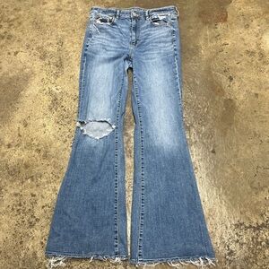 Retro American Eagle Flare Jeans Women’s Size 8 Faded Wash Distressed Streetwear
